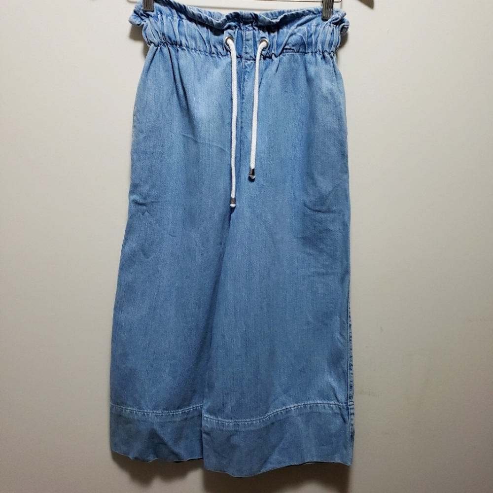 Moto Capri Pants Light Denim Drawstring Elastic Waistband Size 25